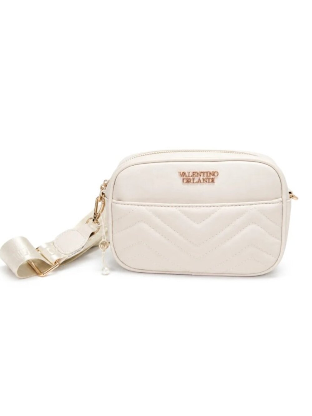 Valentino Orlandi V-2022 Bone Chevron Quilted Camera Crossbody Bag NWT